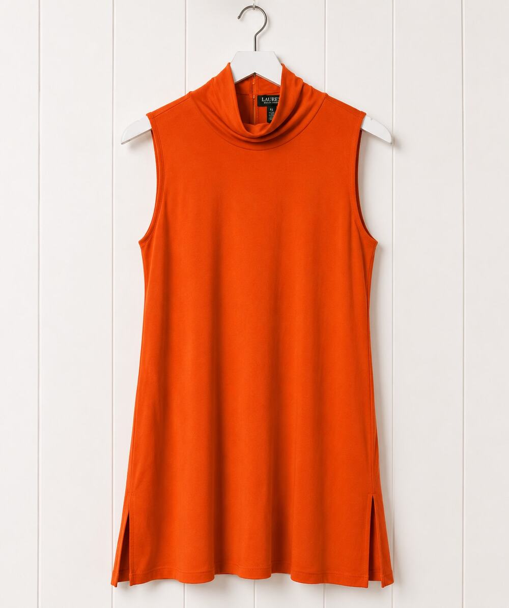 Lauren Ralph Lauren Dress Women's PL Orange Sleeveless Cowl Neck Knee Length